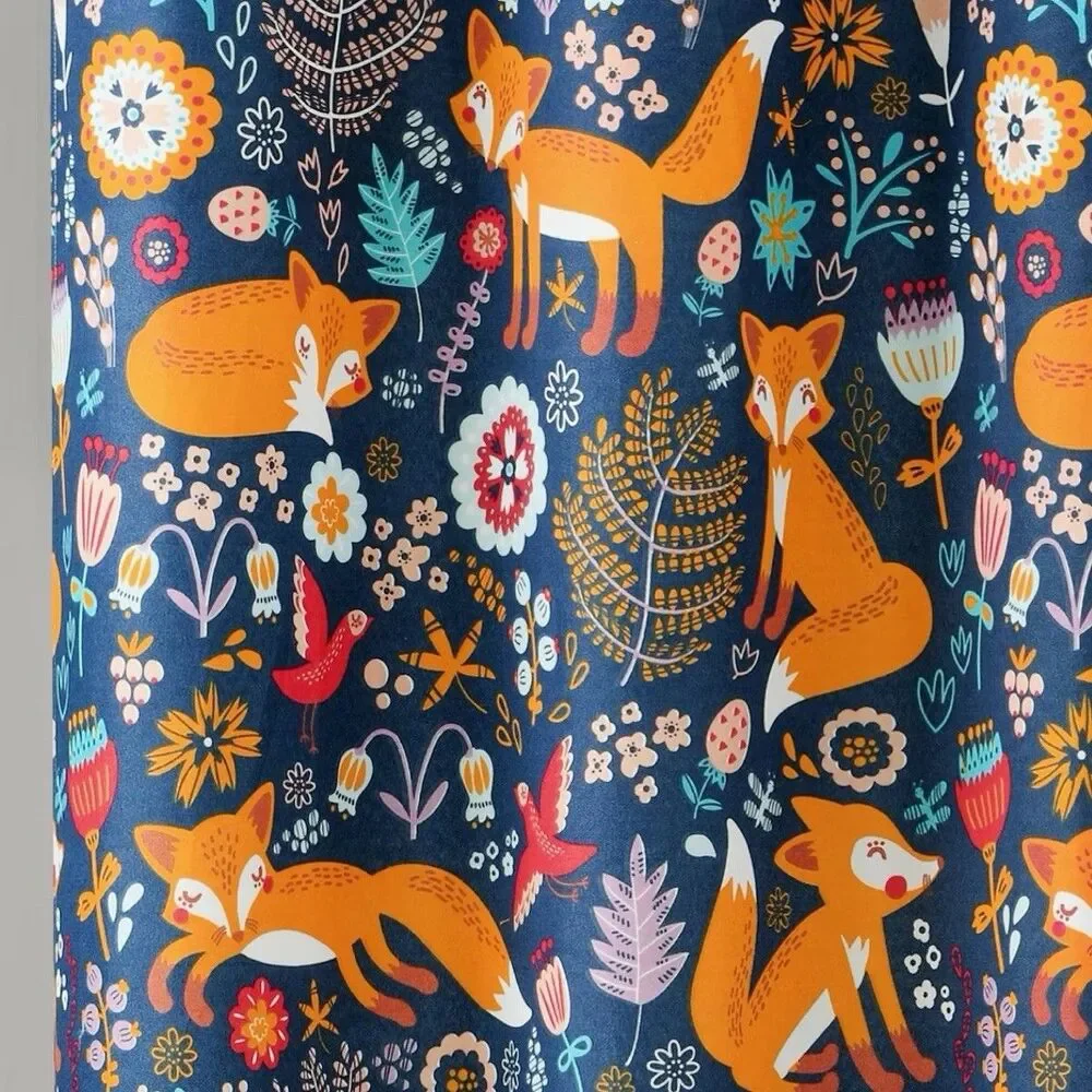 Lush Décor Kids Pixie Fox Shower Curtain 72x72 Navy Mildew Resistant Washable